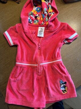 Disney Pink Minnie Mouse Hooded Terry Romper
